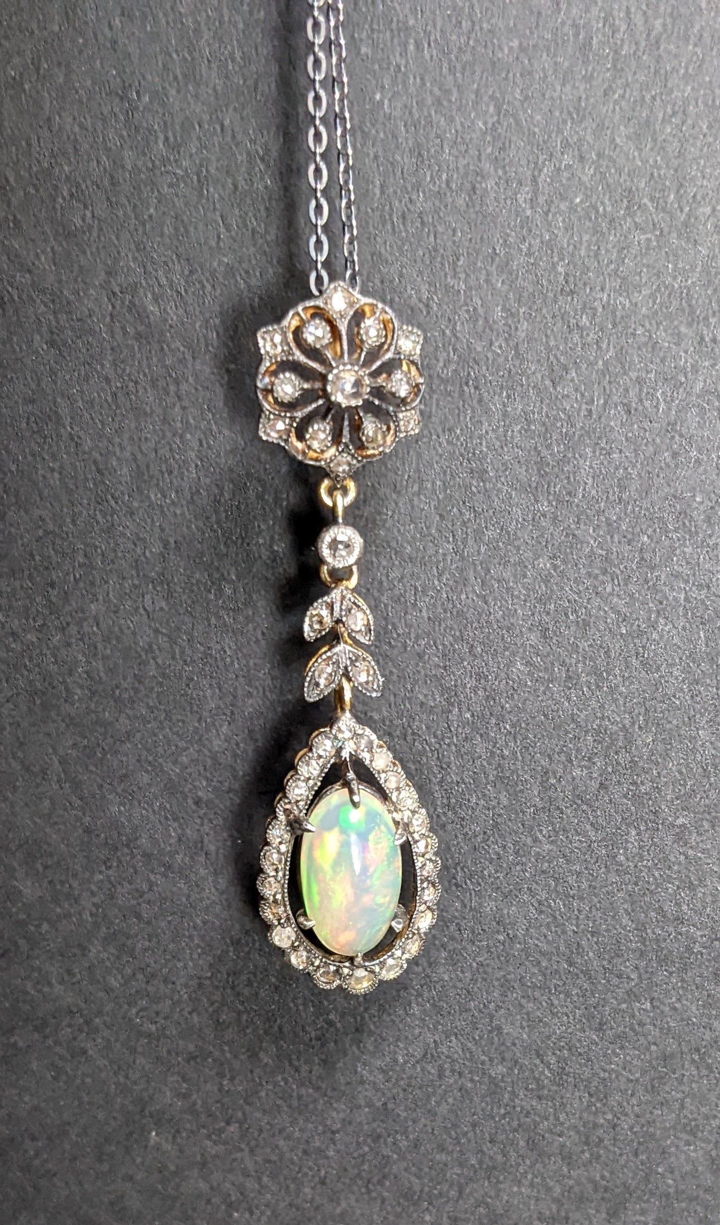 Sterling Diamond and Opal Necklace