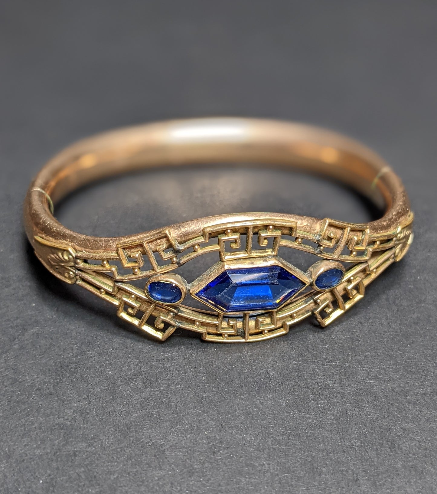 LM & Co Gold Plated Art Deco Bracelet with Blue Rhinestone