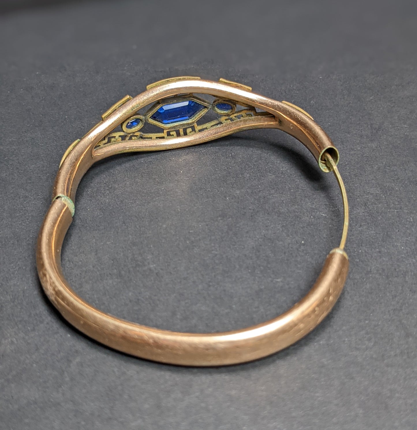 LM & Co Gold Plated Art Deco Bracelet with Blue Rhinestone
