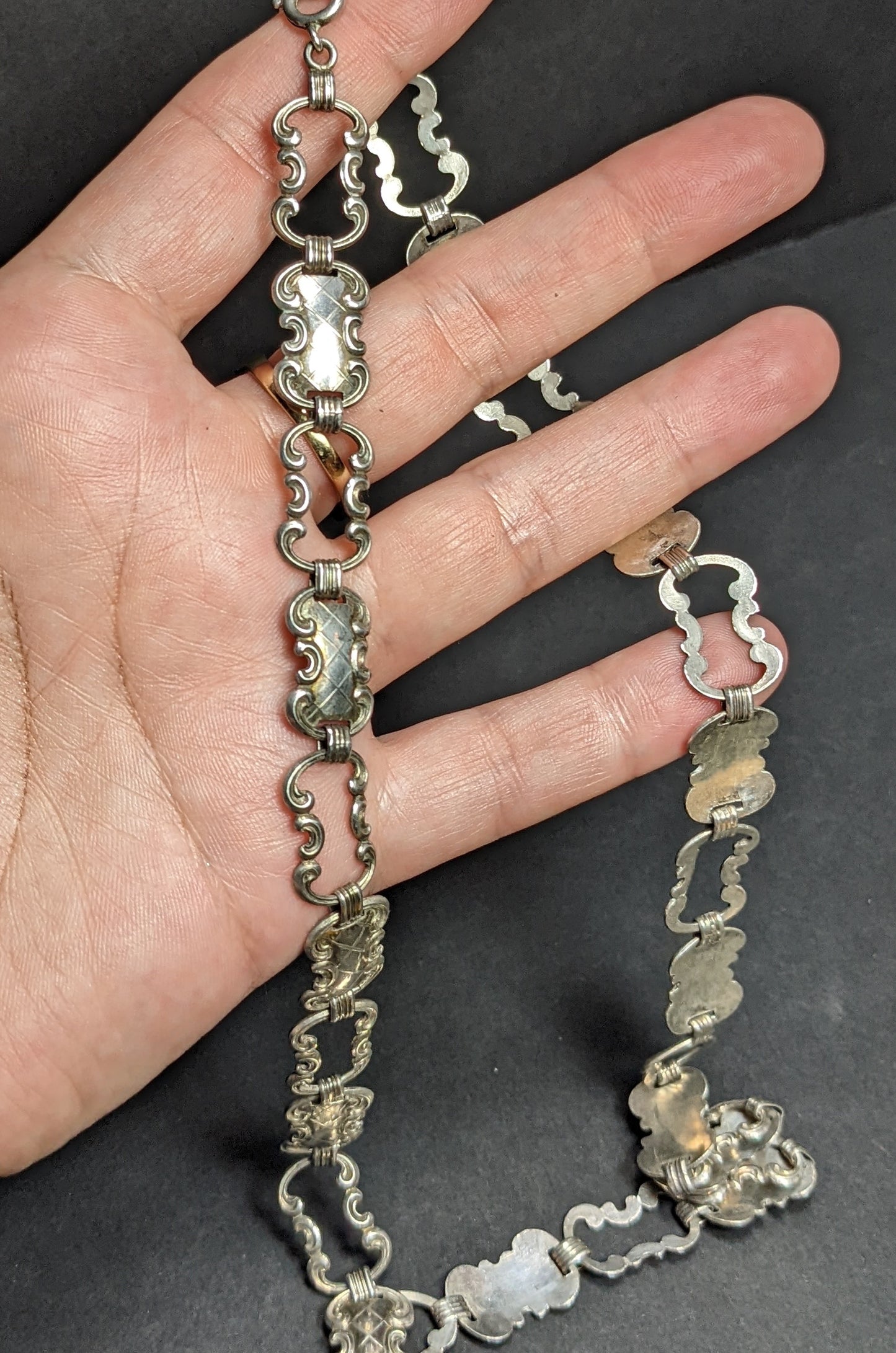 Continental Silver Openwork and Panel Necklace