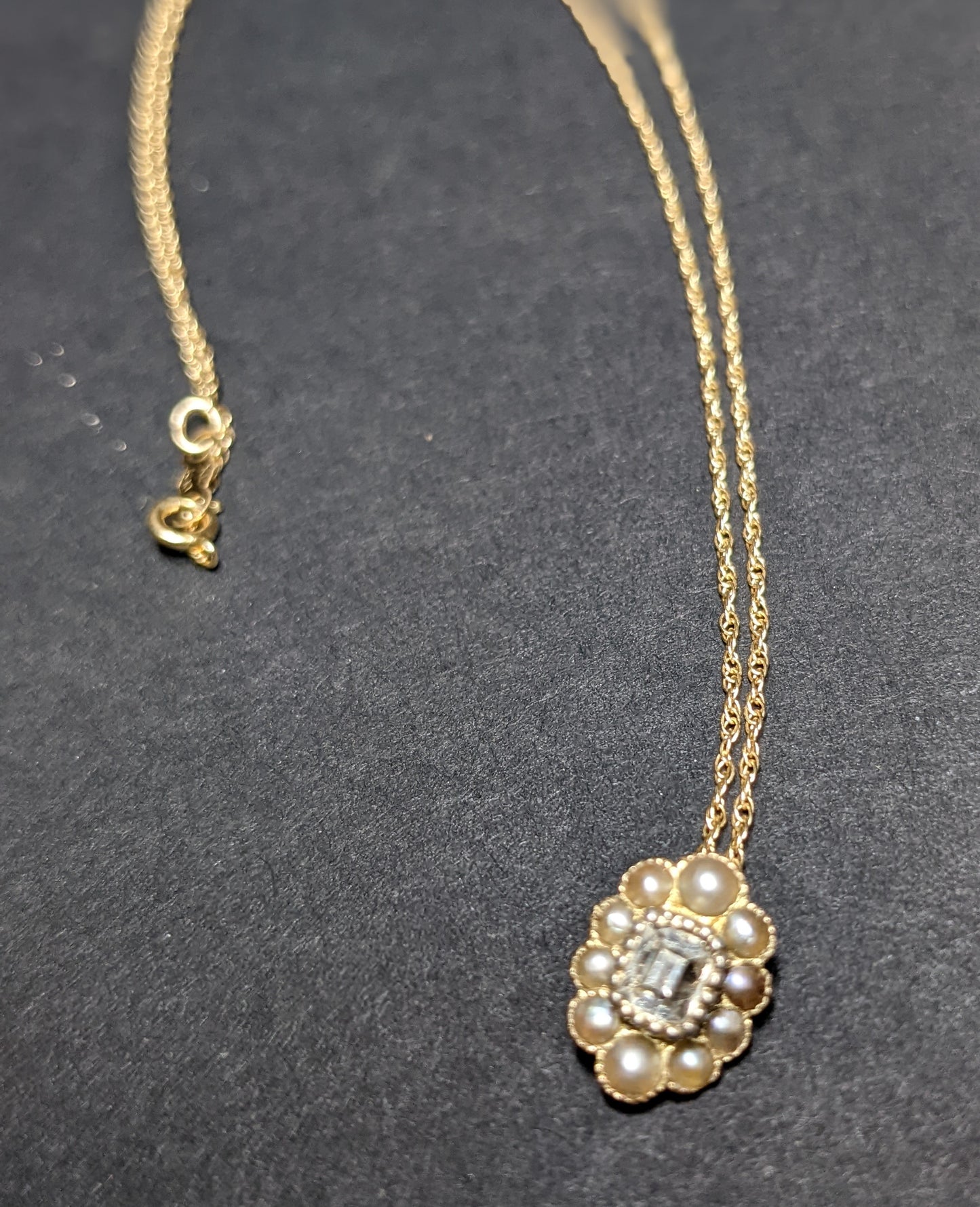 Early 1900s Step Cut Diamond and Half Pearl Necklace