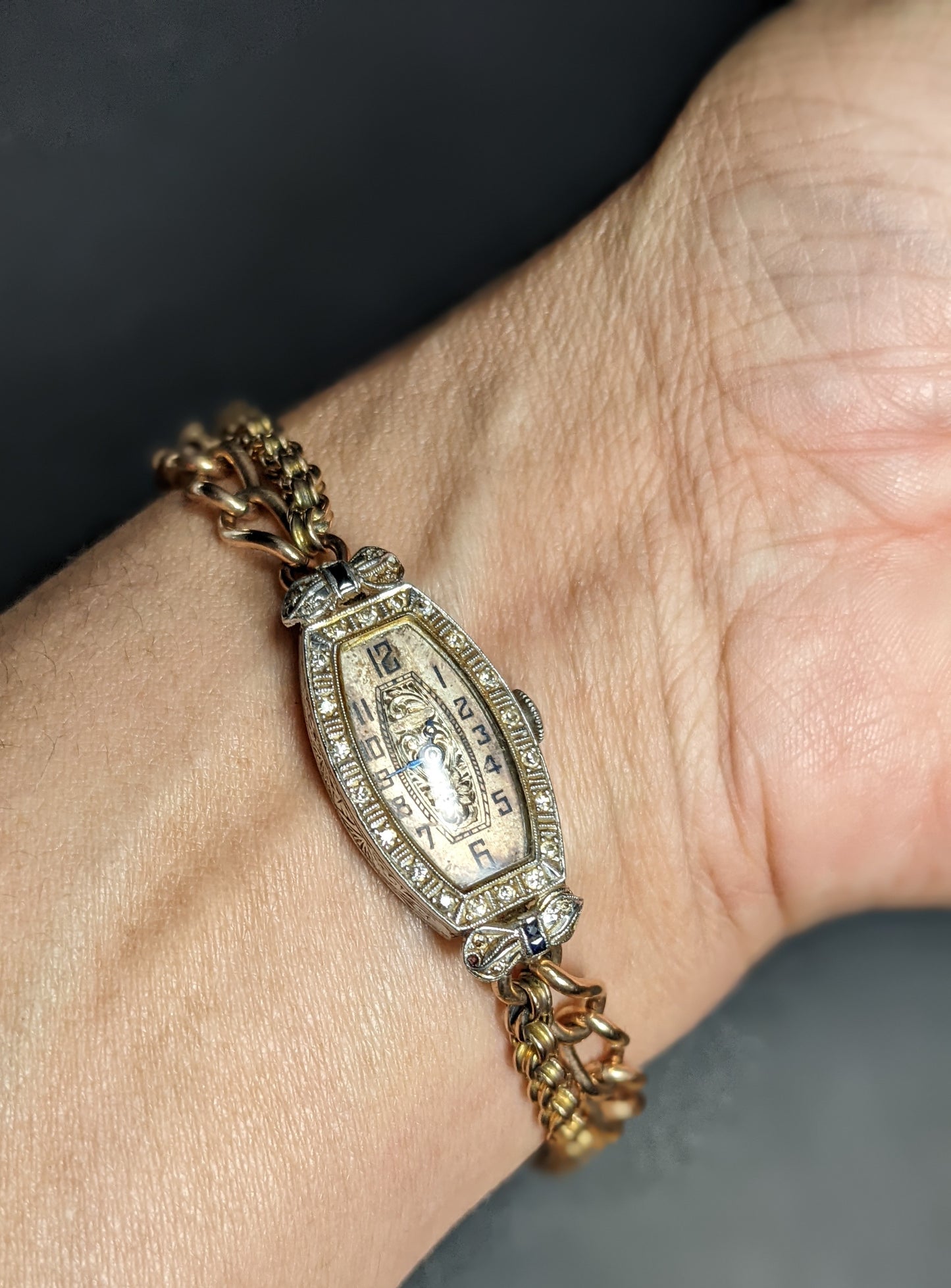 Antique platinum watch with watch chain bracelet