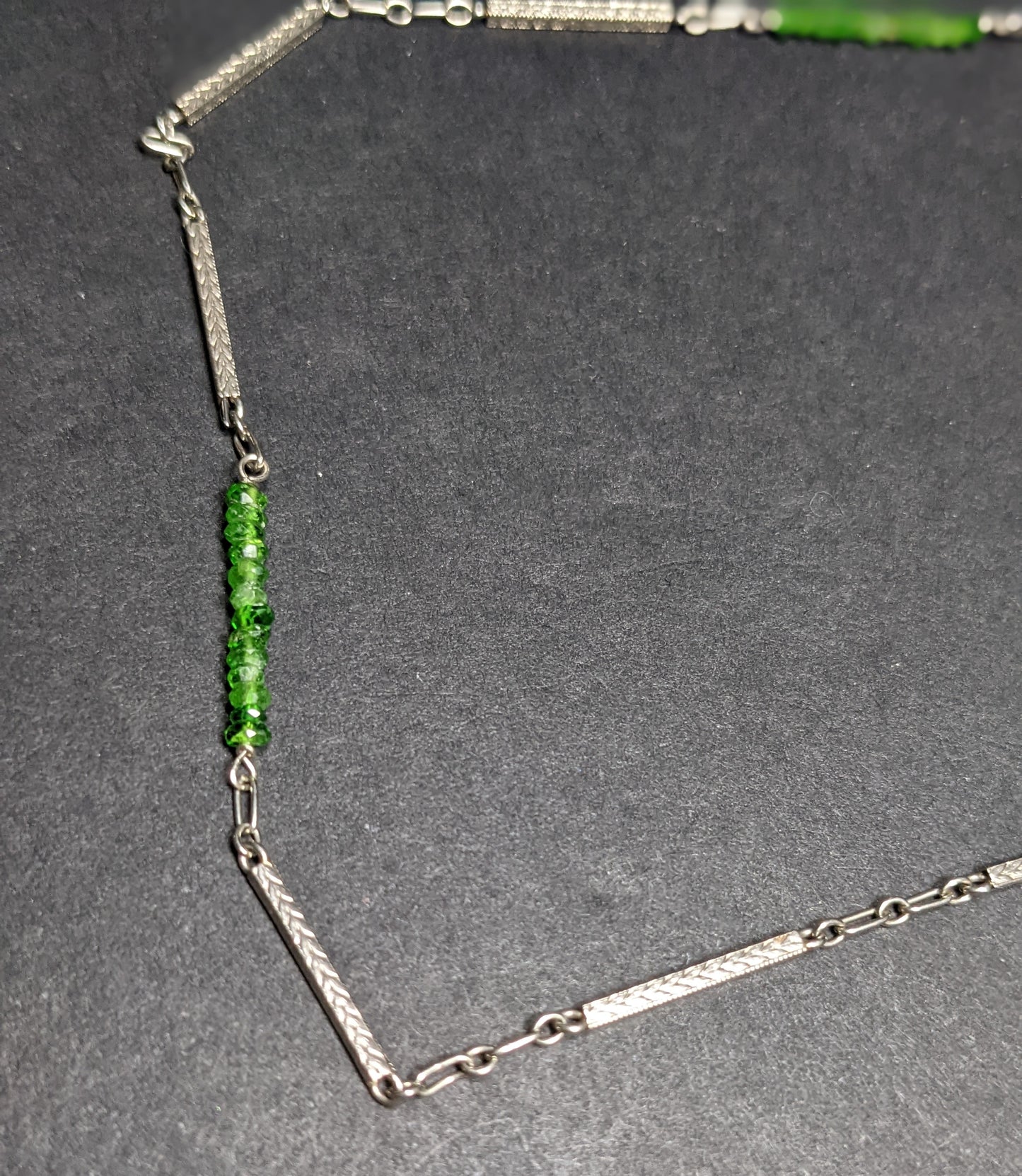 14k White gold watch chain with tsavorite garnet additions