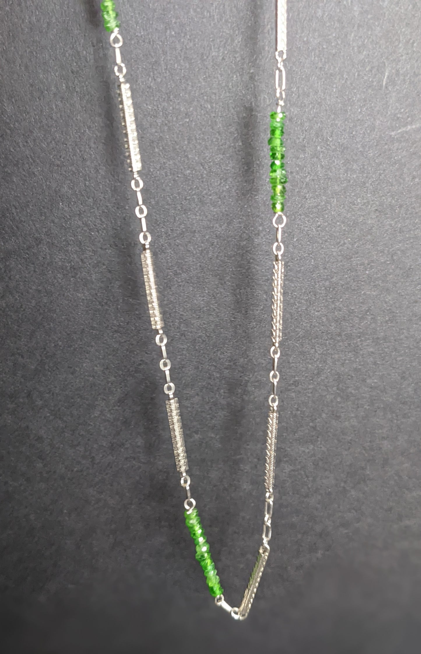 14k White gold watch chain with tsavorite garnet additions