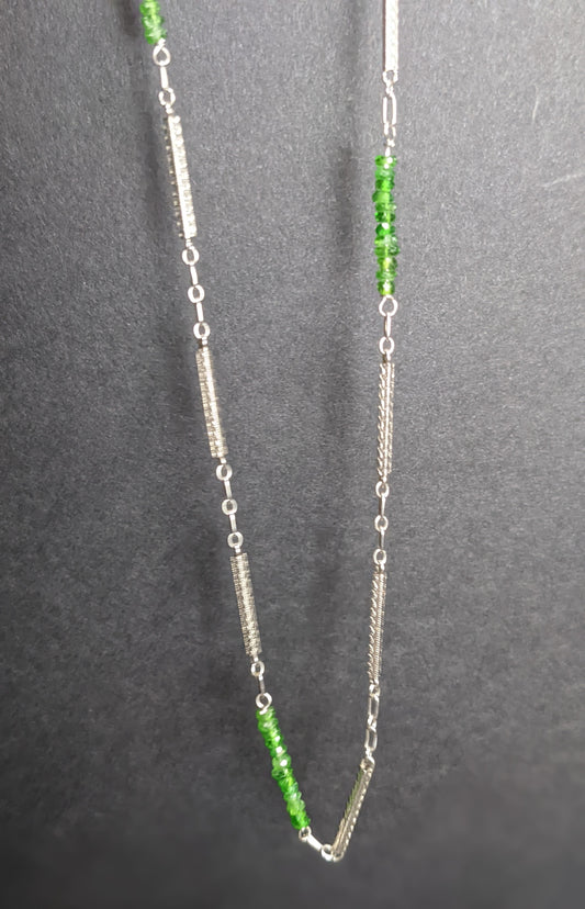 14k White gold watch chain with tsavorite garnet additions
