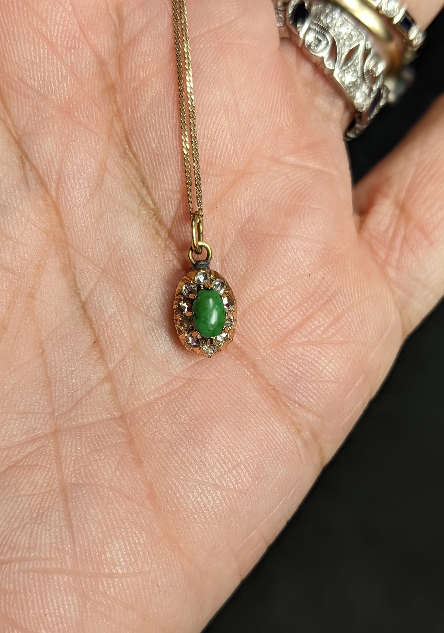 18kt Victorian diamond and jade necklace