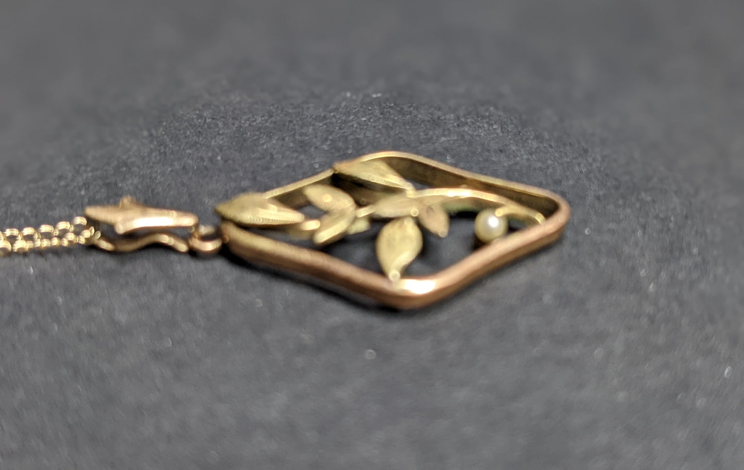 Jugenstil and Seed Pearl Pendant on Dainty Gold Chain