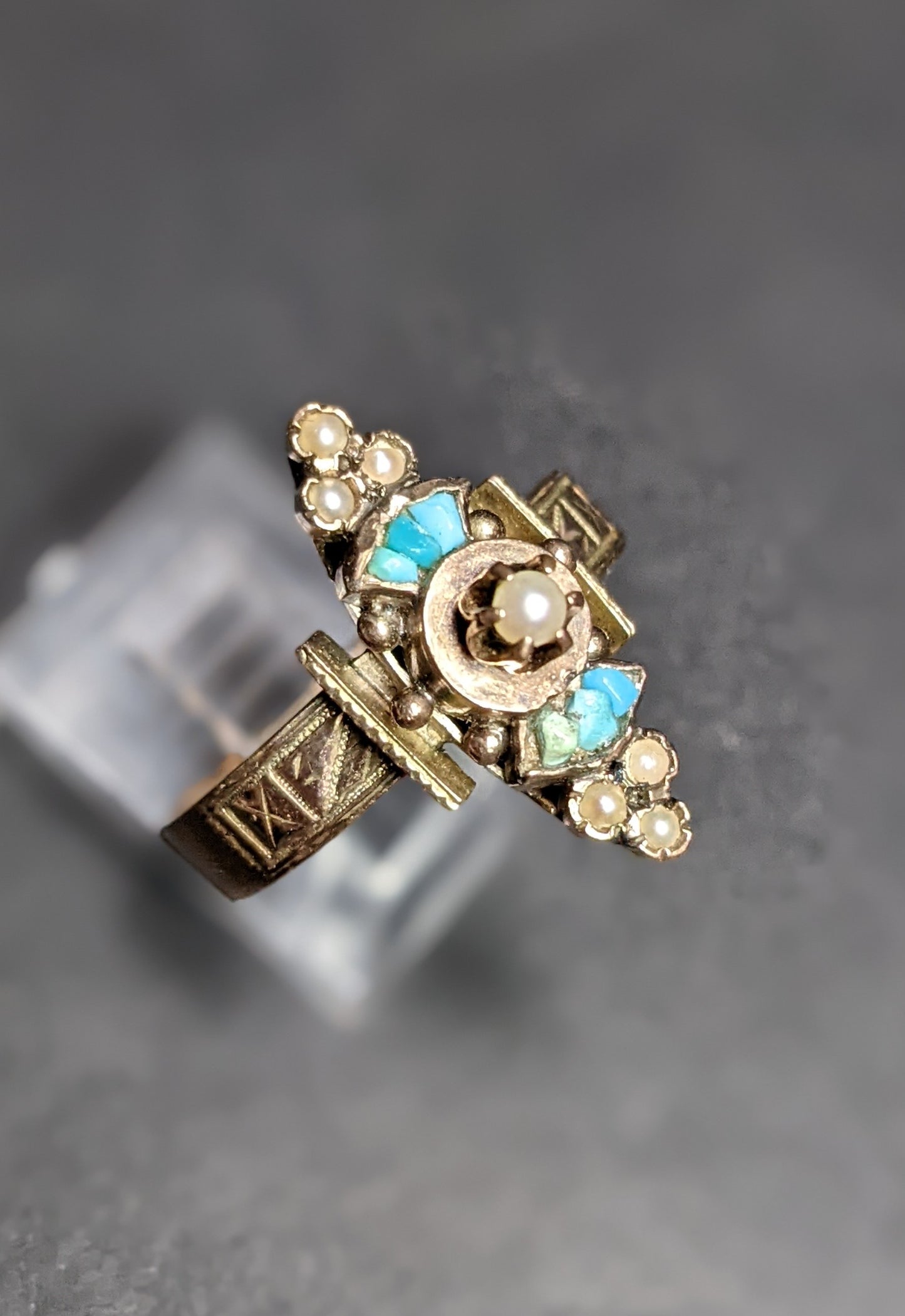 Victorian turquoise and seed pearl ring