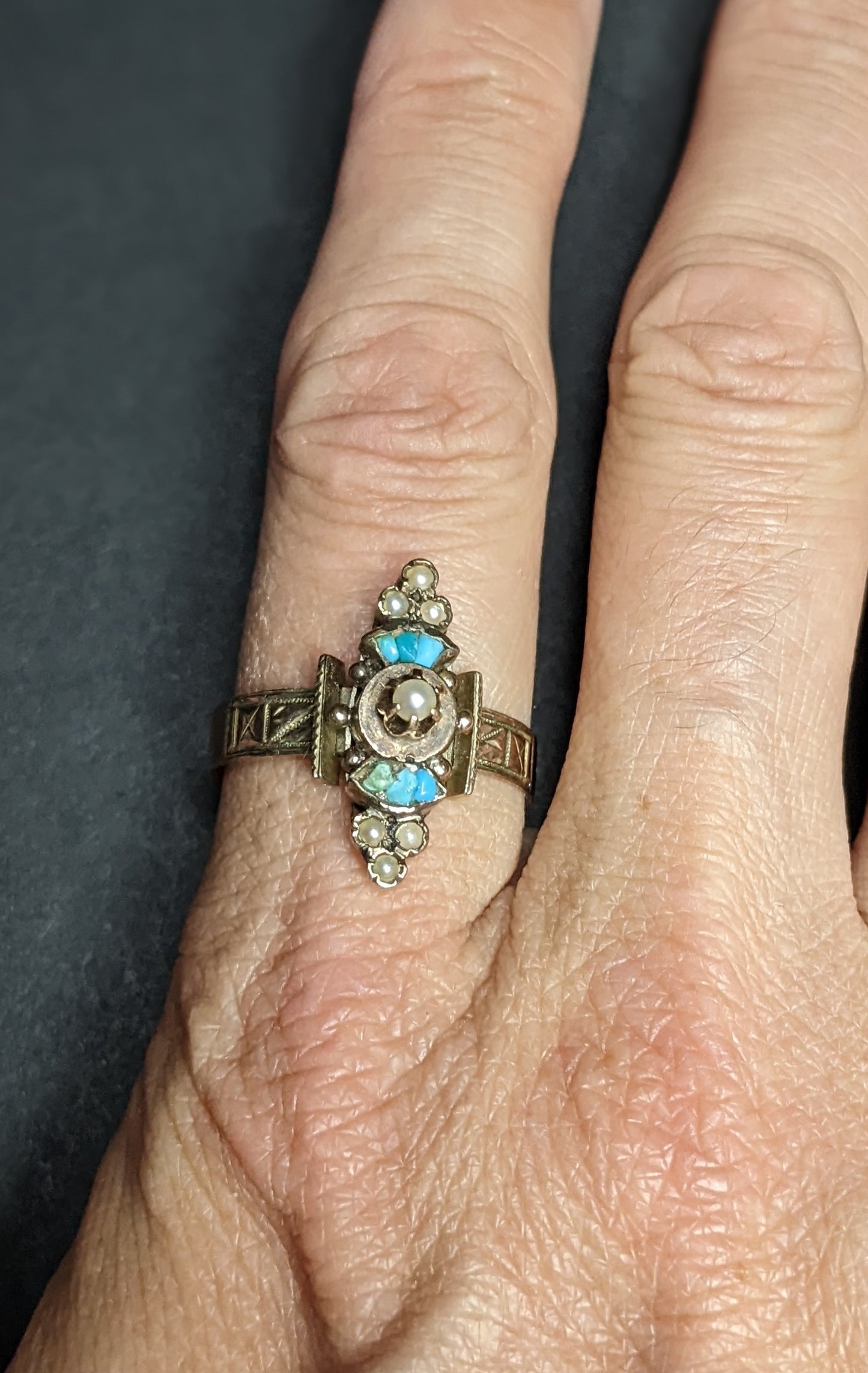 Victorian turquoise and seed pearl ring