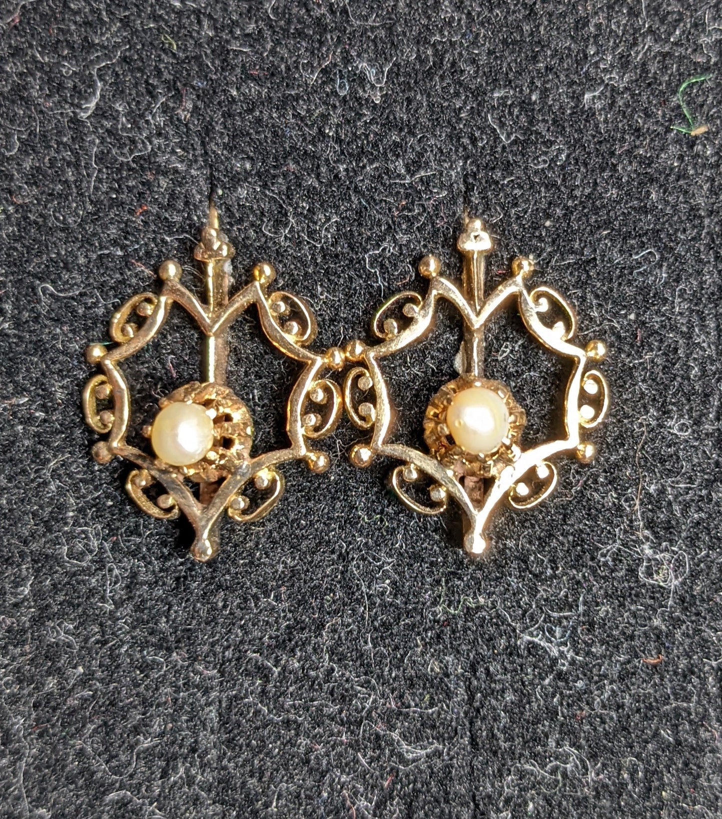 Pearl and 14k Scroll Work Earrings