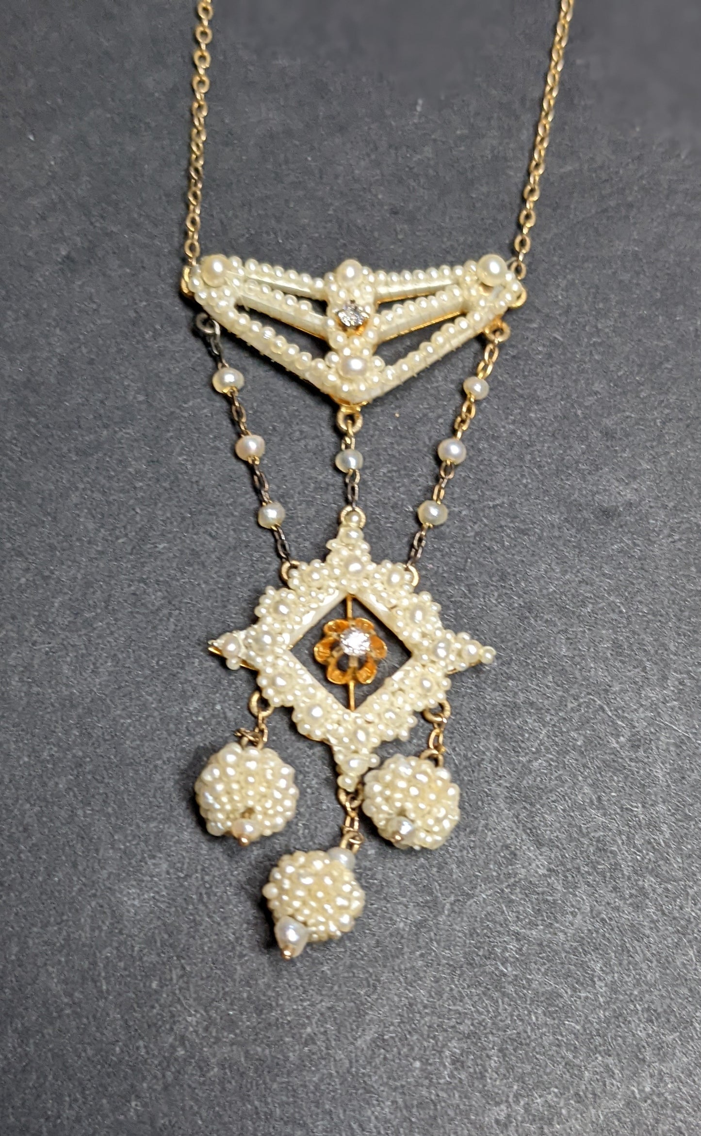 10k Seed Pearl Swag Necklace