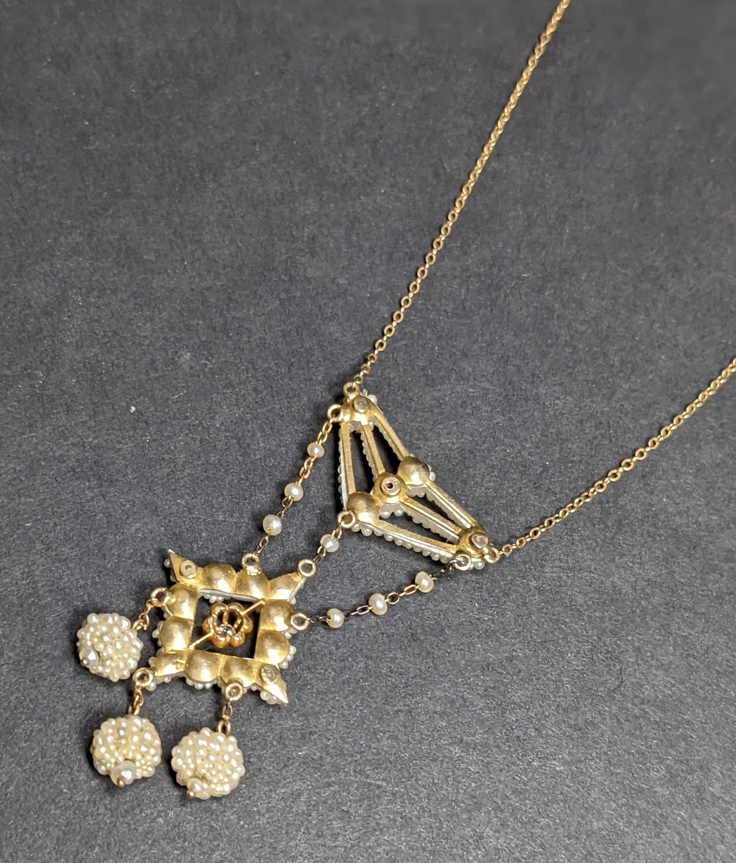 10k Seed Pearl Swag Necklace
