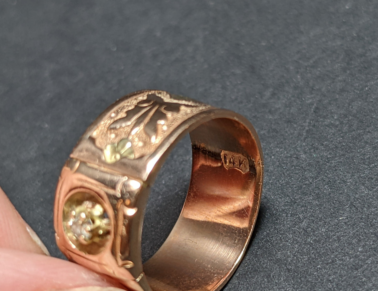 14kt Late 1800's rose gold and diamond band