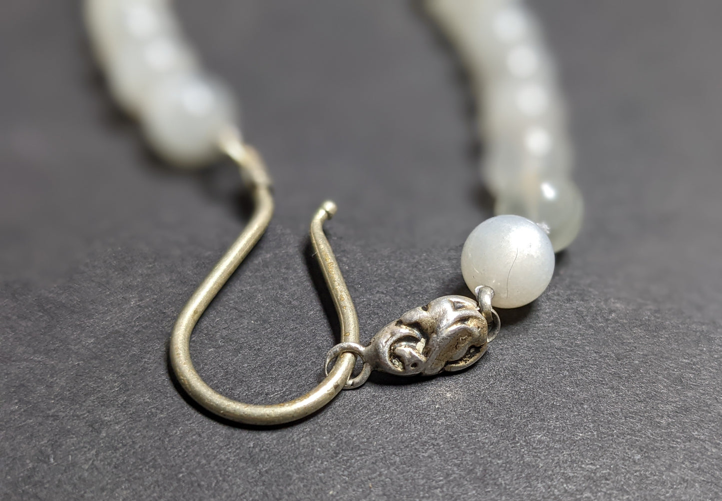 Antique sterling French hook clasp on moonstone necklace