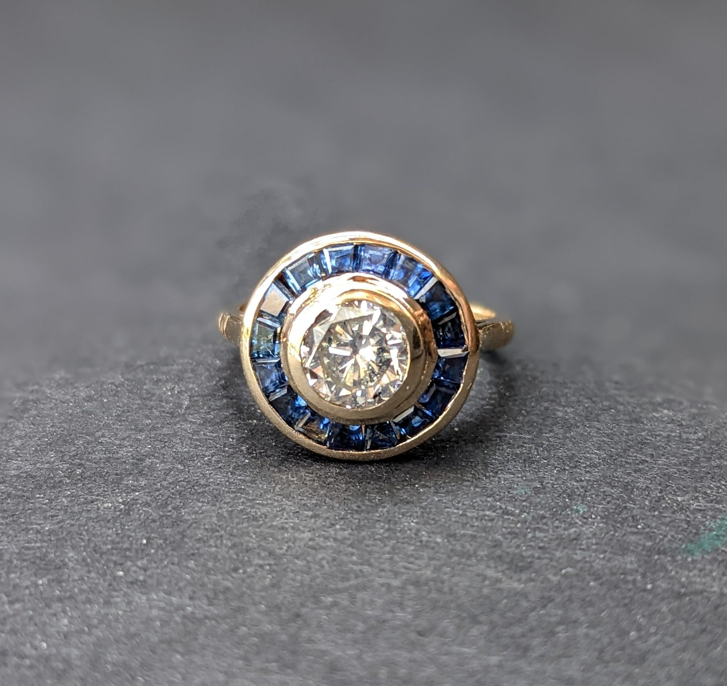 Art deco sapphire halo diamond ring