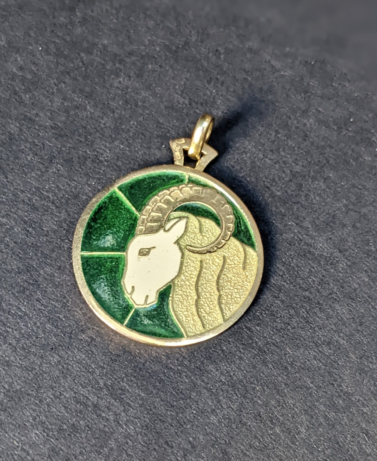 18k Plique a Jour Ram Pendant