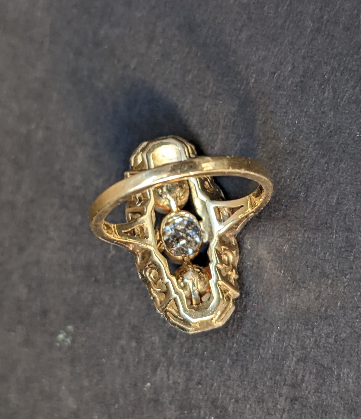 American 14k Art Deco diamond and pearl ring