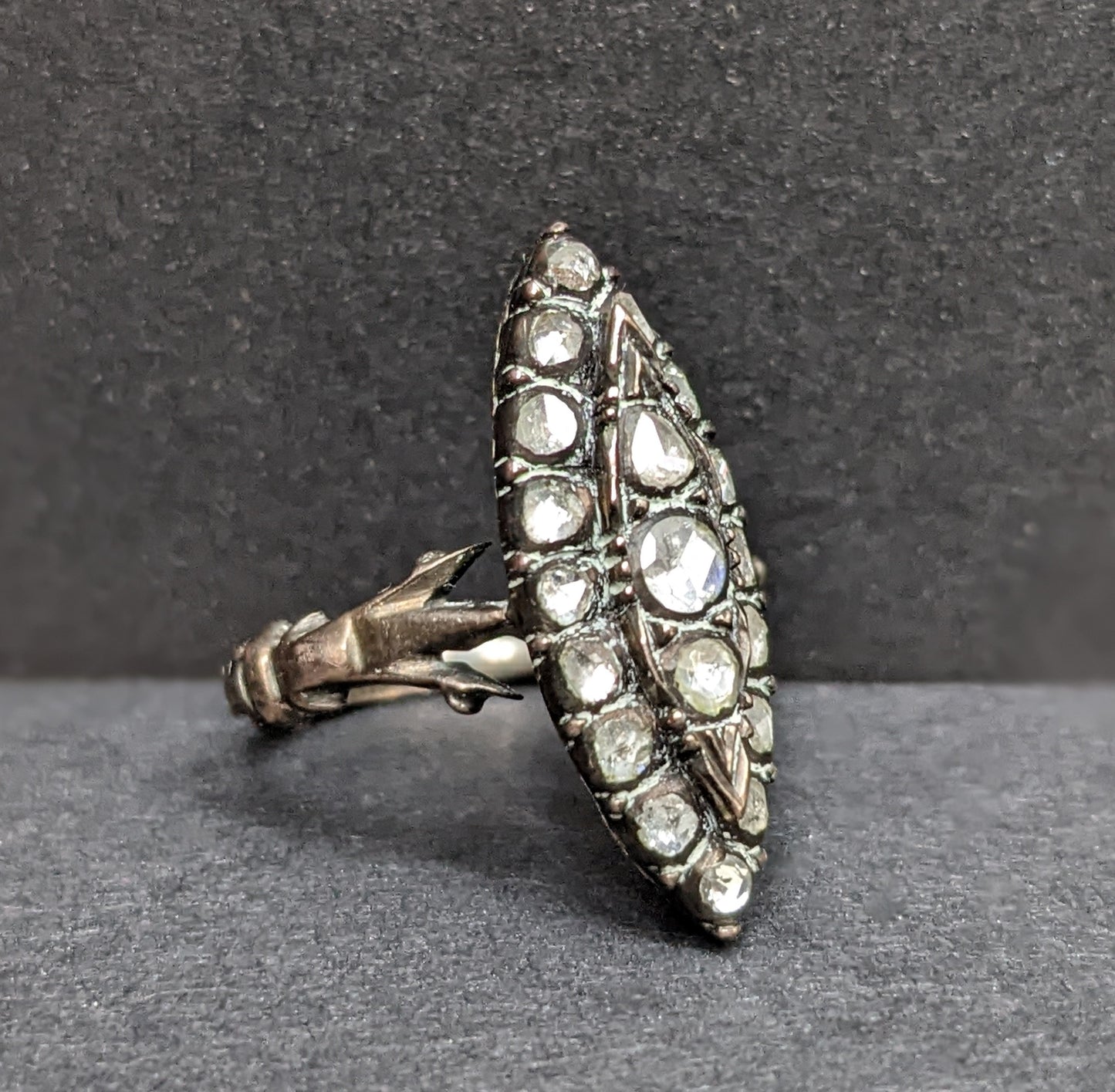 Navette rose cut diamond ring