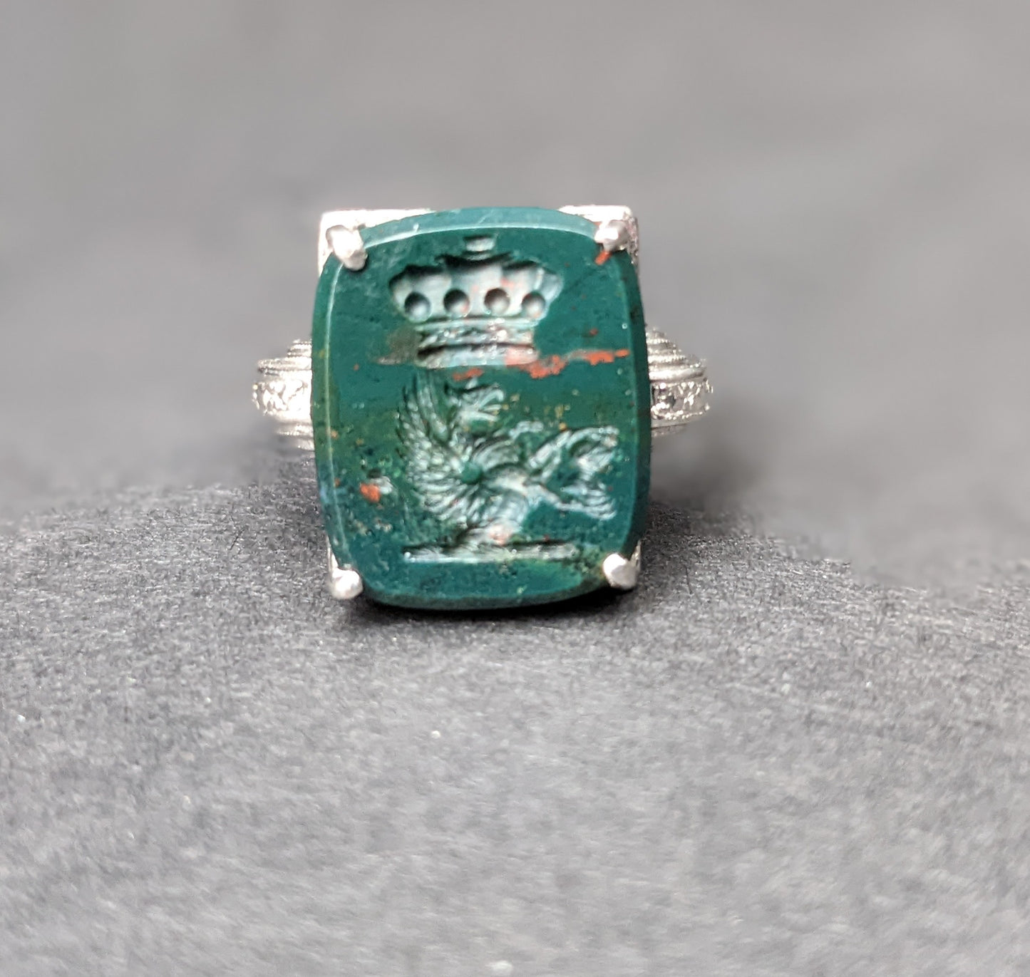 Bloodstone intaglio of crown and griffin