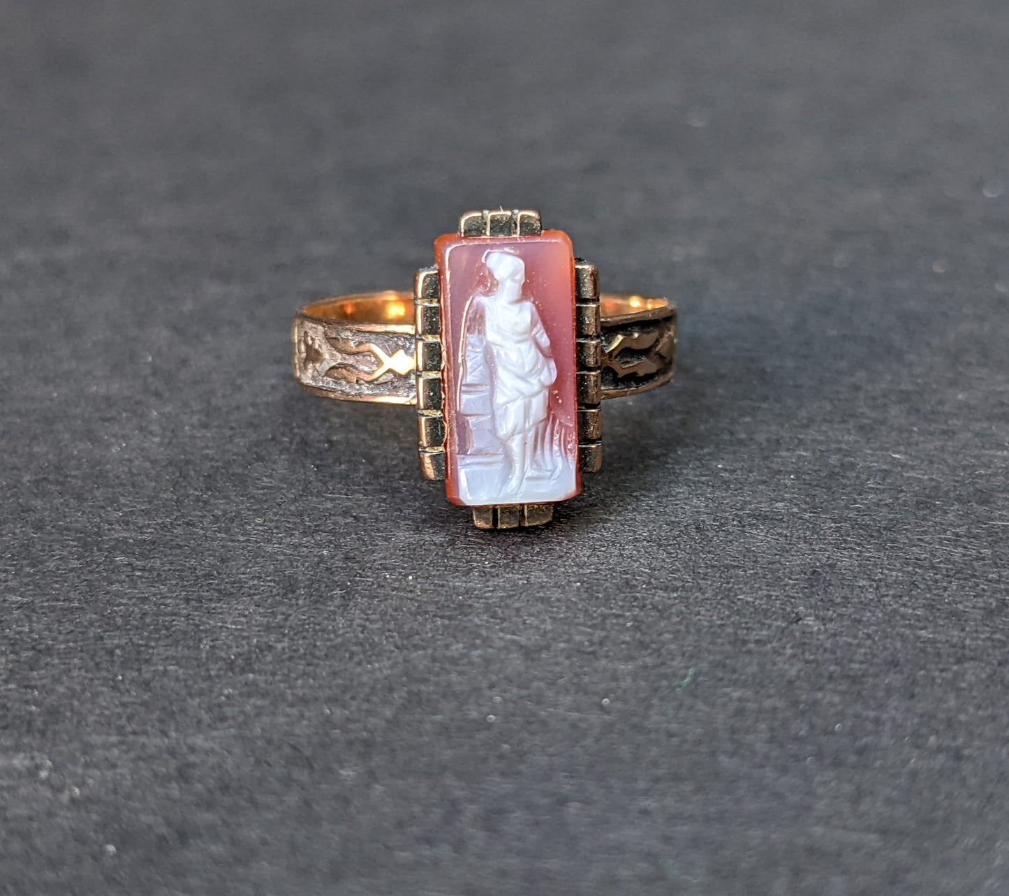 14K rose gold Victorian carved agate cameo ring