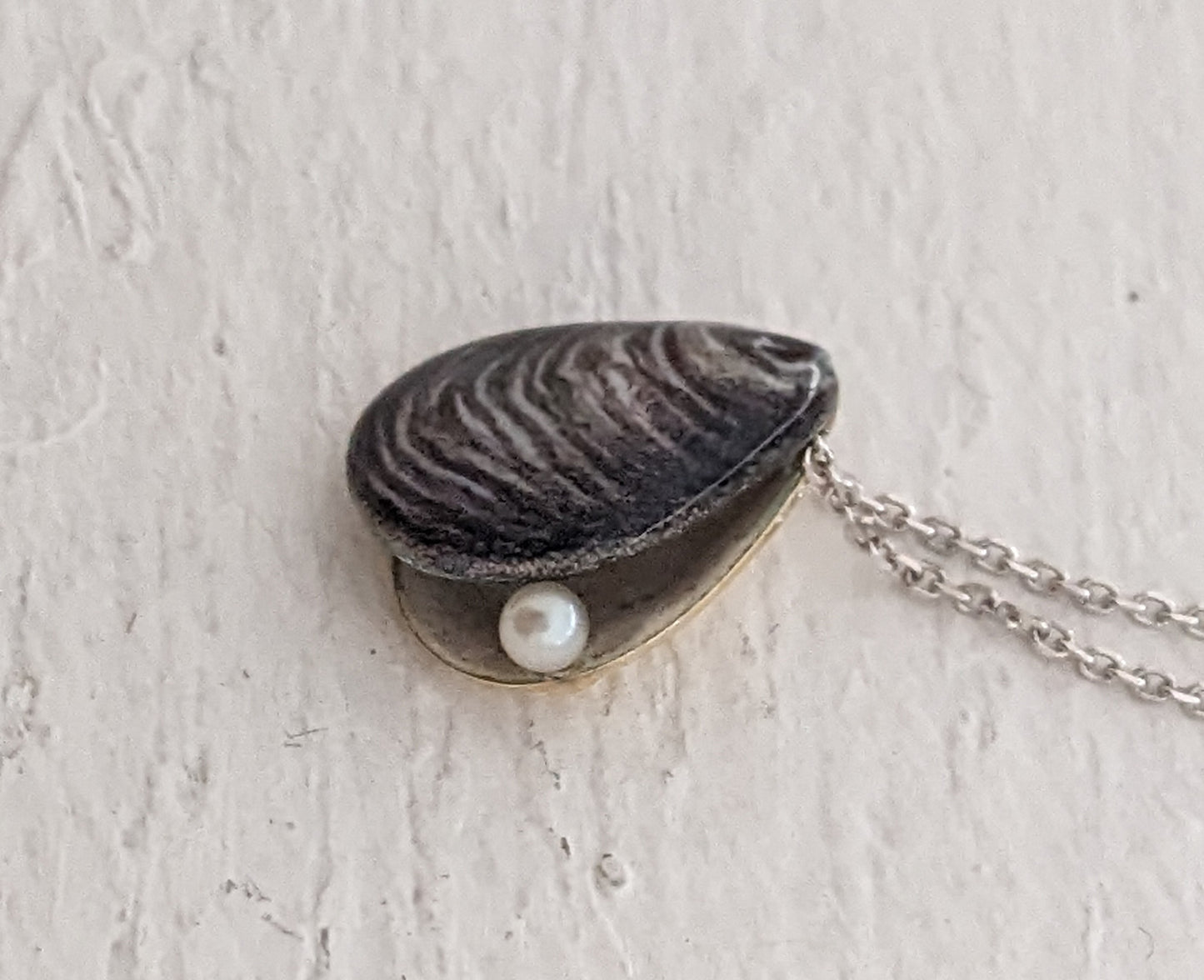 Enamel Oyster and Pearl Necklace