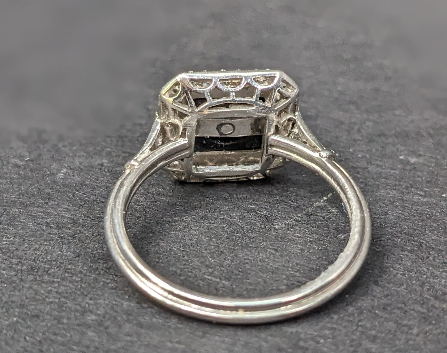 Platinum Onyx OEC Art Deco Large Diamond Square Ring