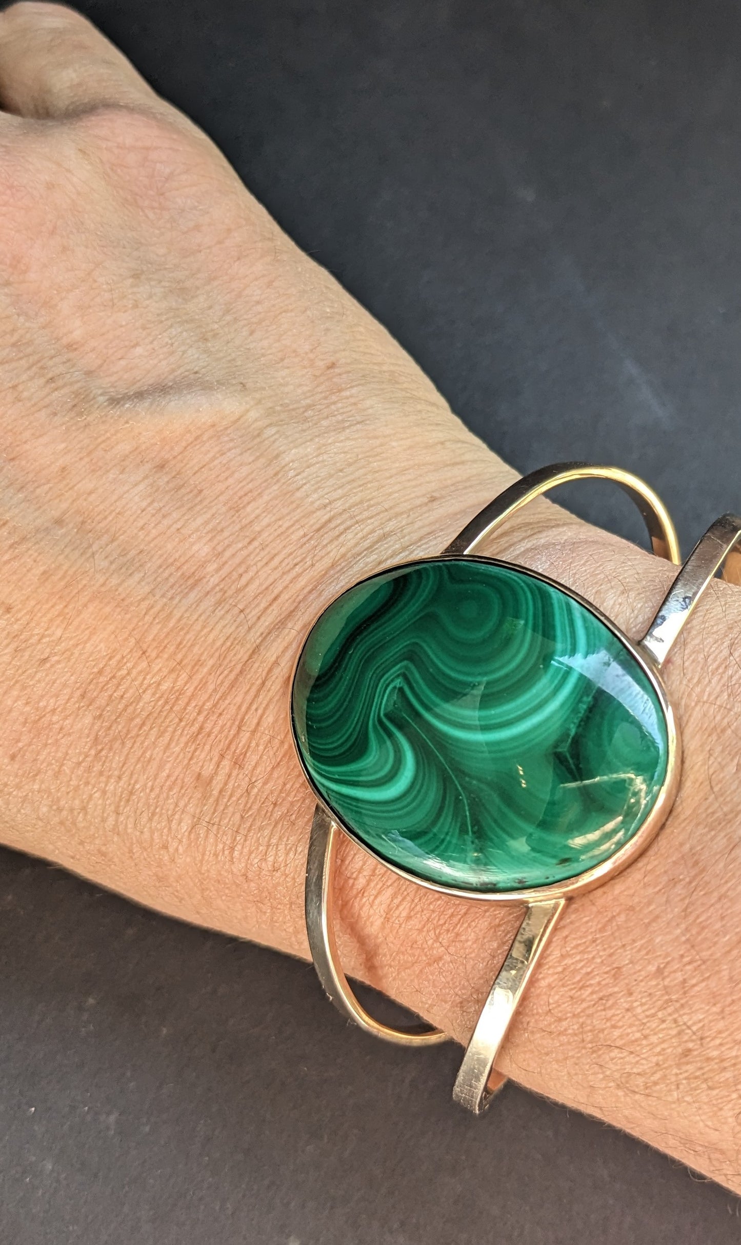 Large Oval Malachite Bracelet Brooch Conversion