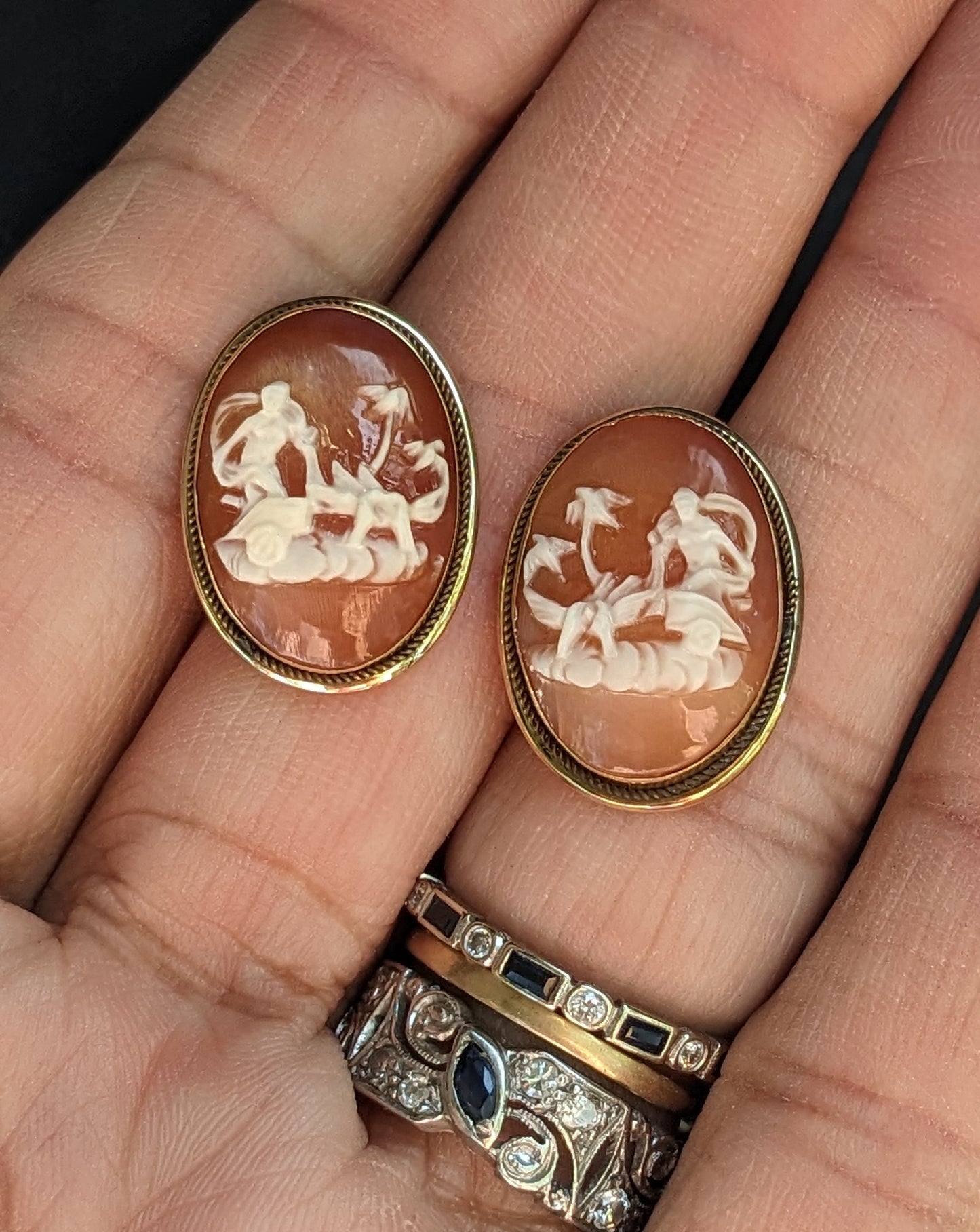 Large Oval Cameo Earrings Greek Myth Motif