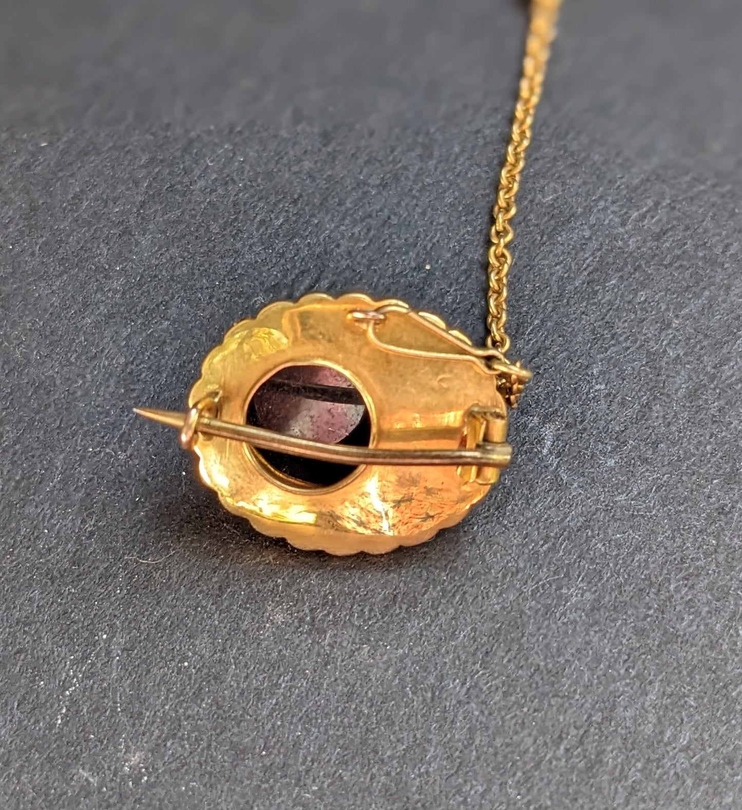 Bullseye agate with seed pearl rim brooch