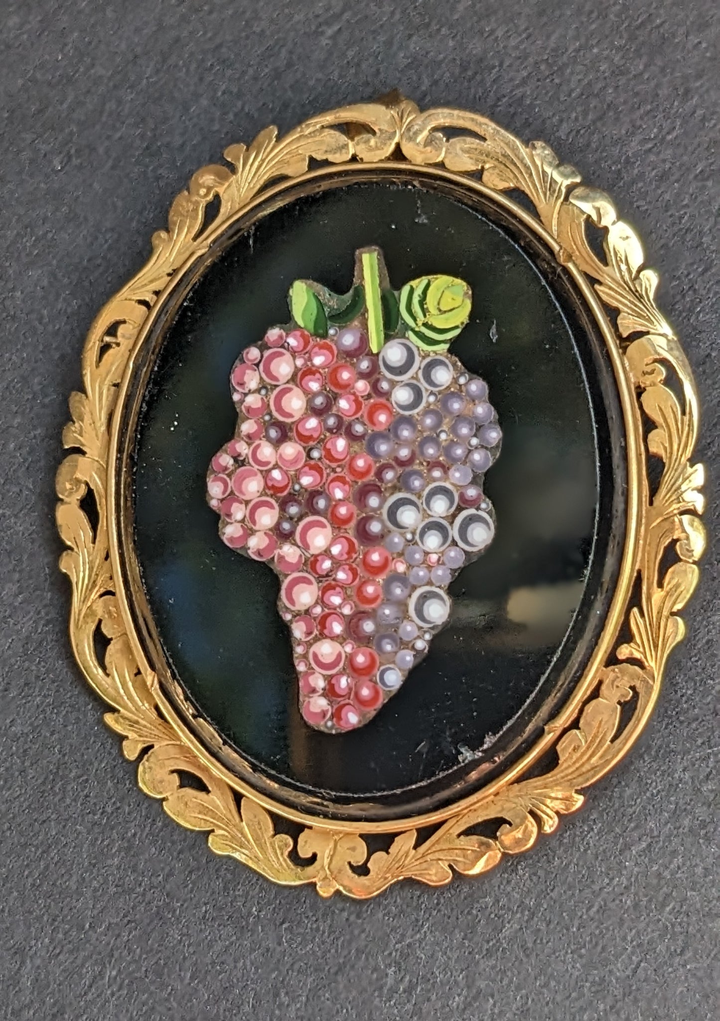 Large Pietra Dura Brooch/Pendant with Grape motif
