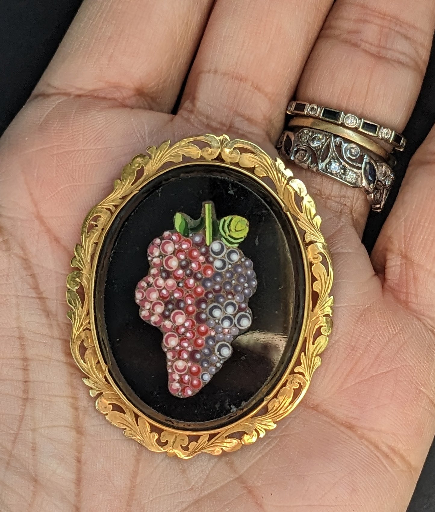 Large Pietra Dura Brooch/Pendant with Grape motif