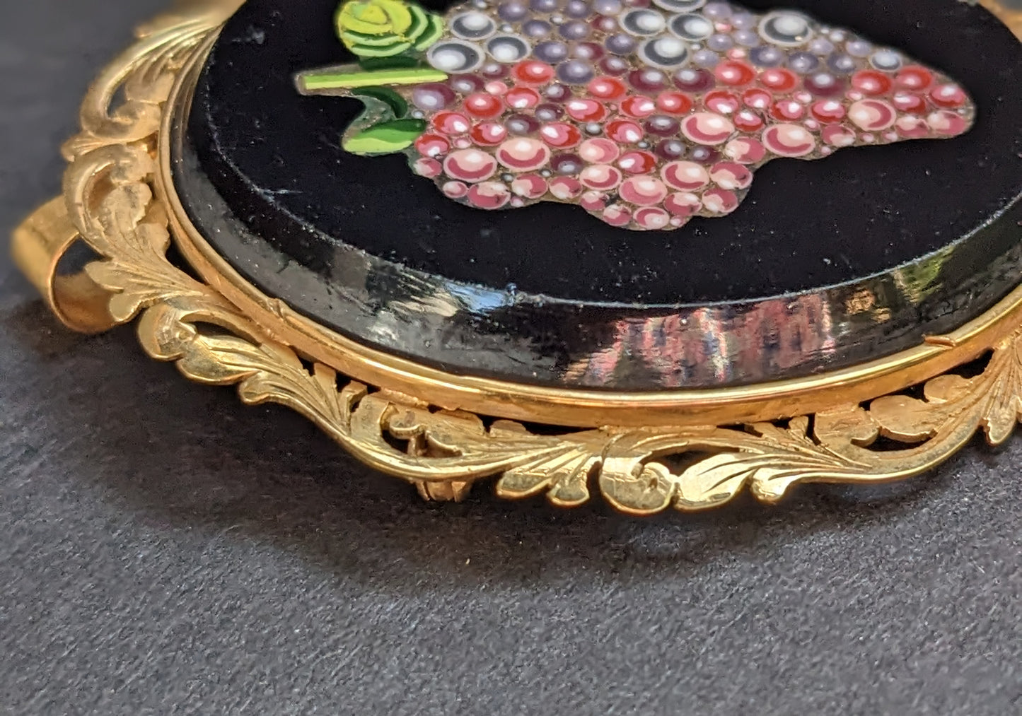 Large Pietra Dura Brooch/Pendant with Grape motif