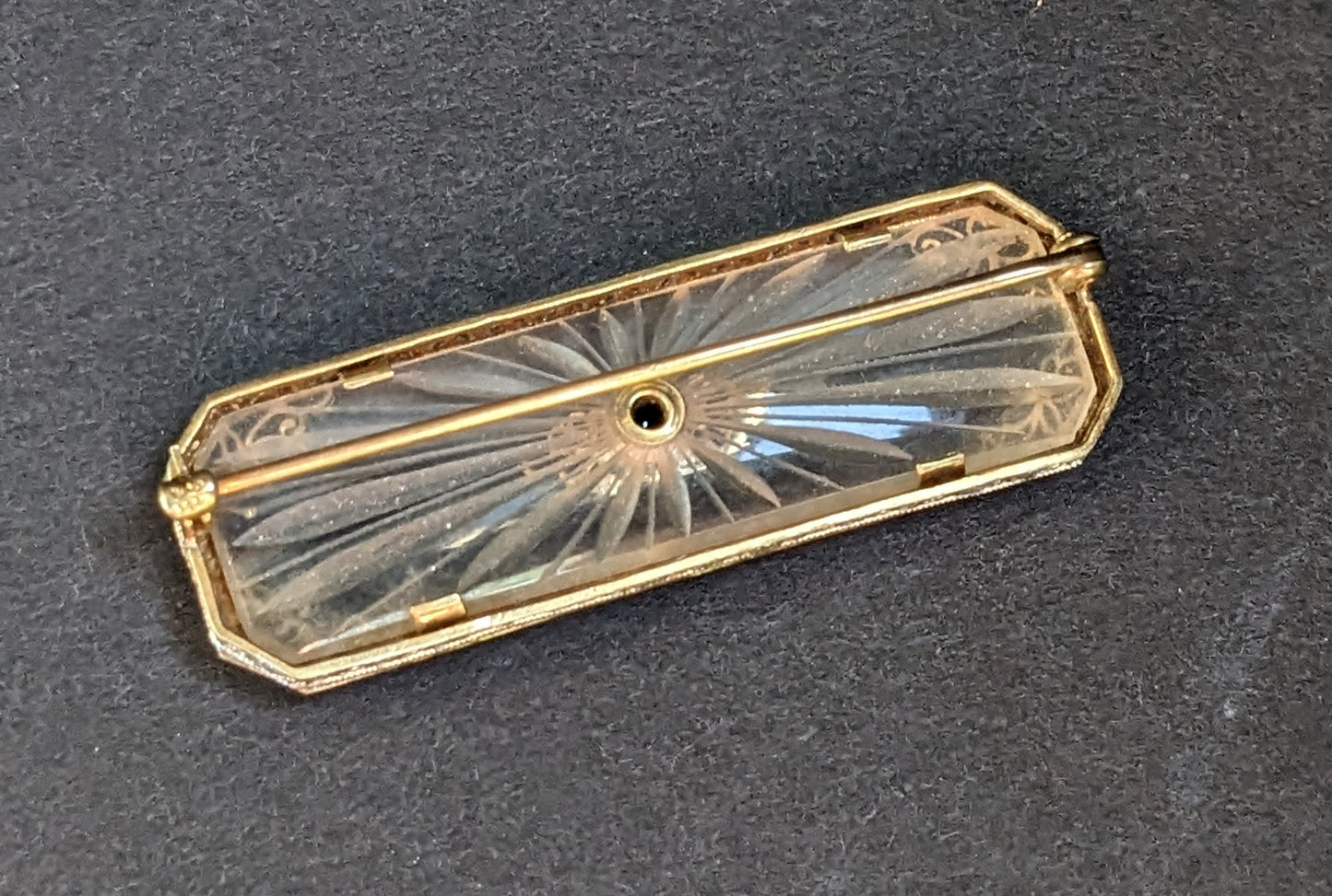 14kt camphor glass and diamond stud brooch