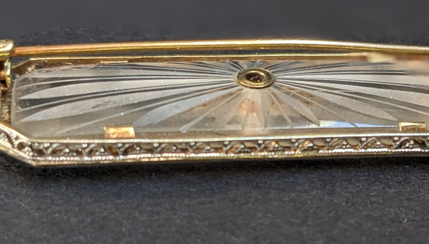 14kt camphor glass and diamond stud brooch