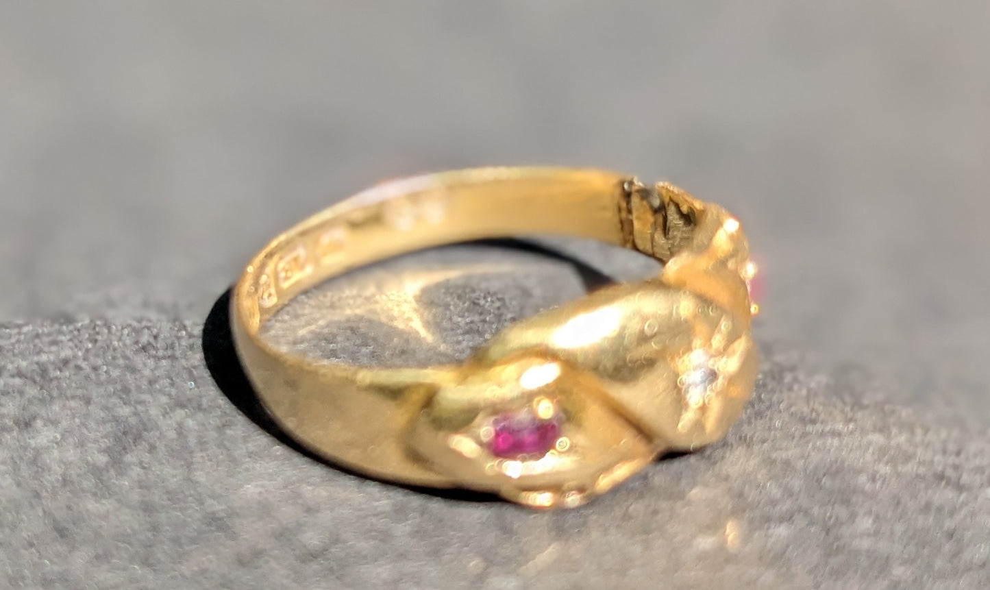 Edwardian 18k ruby and diamond "knot"