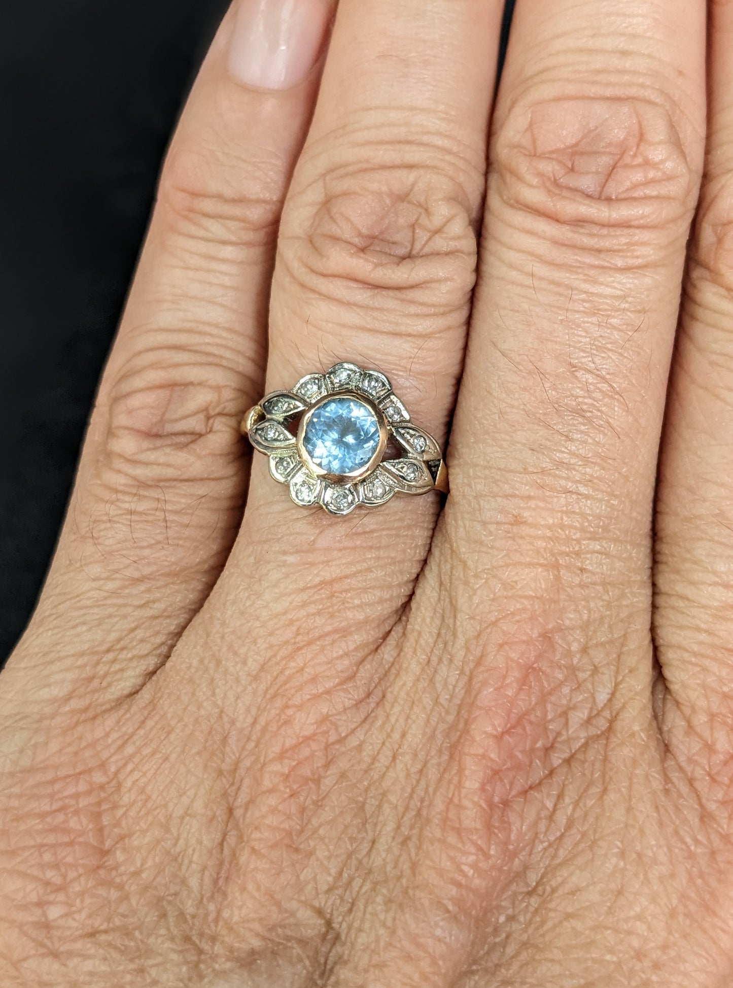 14Kt Art Deco aquamarine and diamond Art Deco ring