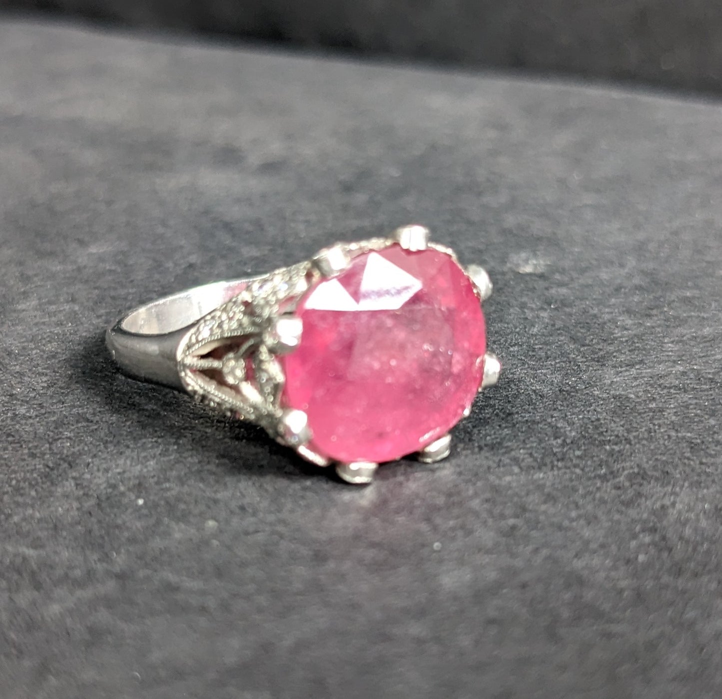 18Kt Diamond Crown Mounting with Large Ruby Raised Oval Ring
