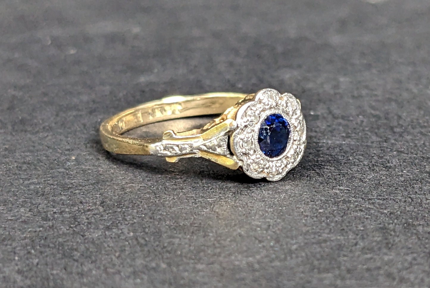 18Kt French Belle Epoch Sapphire and Diamond Halo Ring