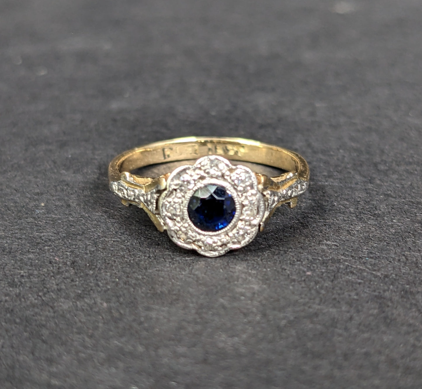 18Kt French Belle Epoch Sapphire and Diamond Halo Ring