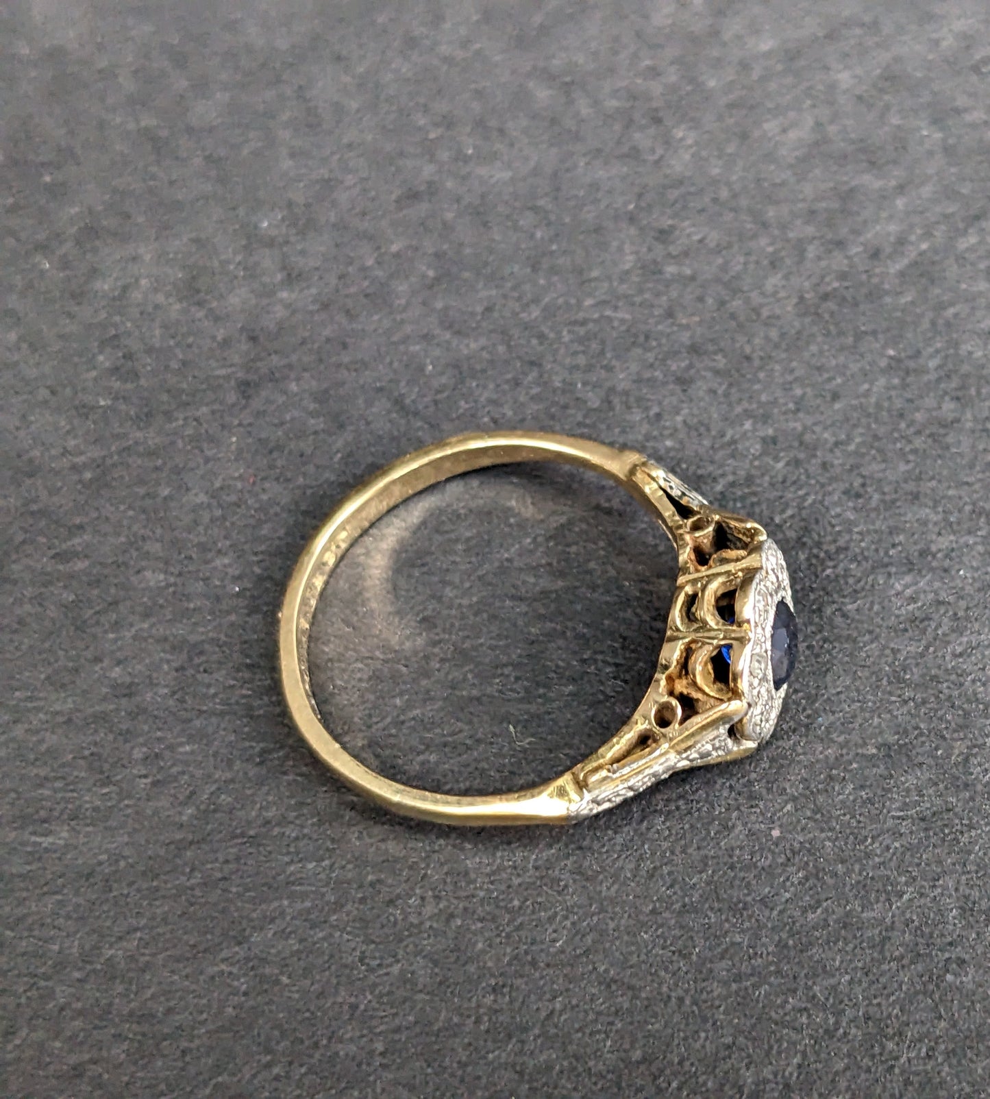 18Kt French Belle Epoch Sapphire and Diamond Halo Ring