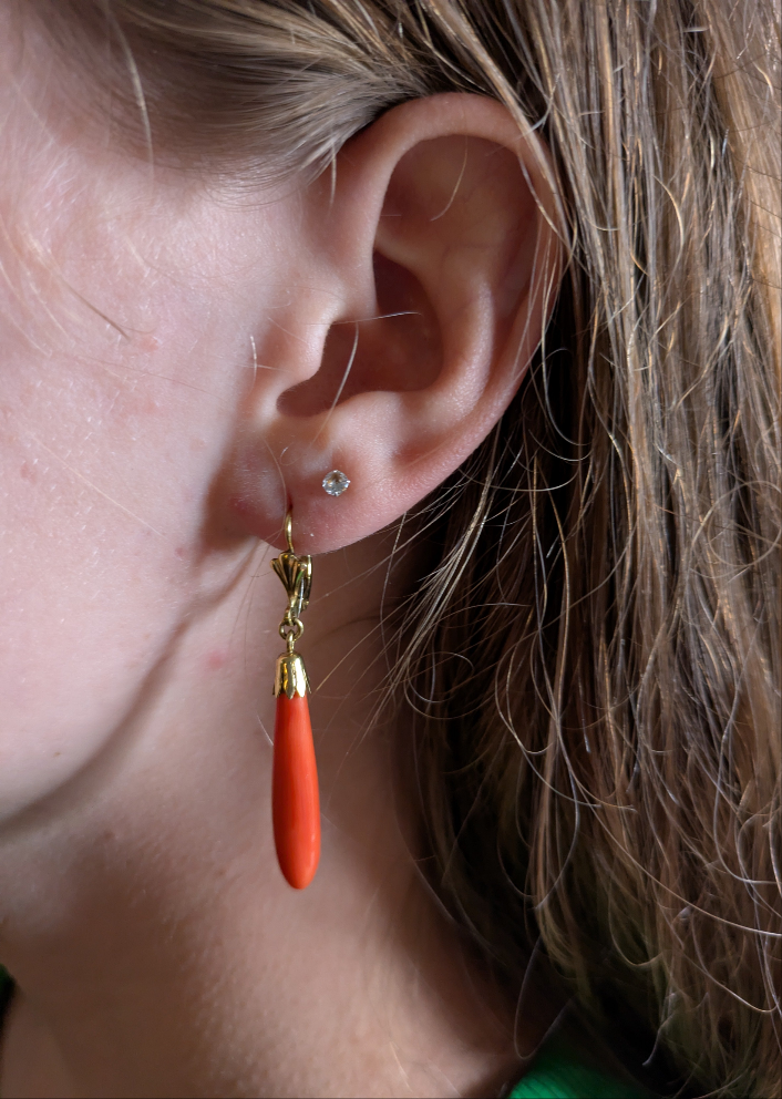 Early Victorian Gold and Coral Dangle Earrings