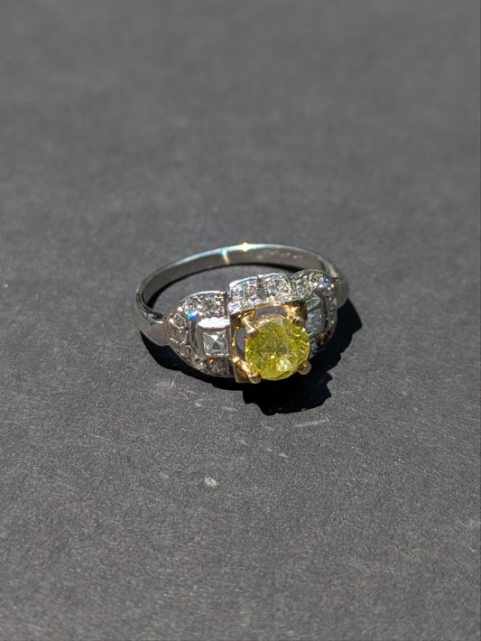 Platinum and Diamond Ring with Canary Diamond Center Stone