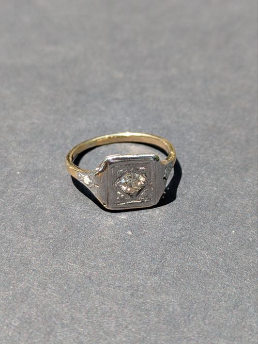 14kt Yellow and White gold Square Set Diamond Ring