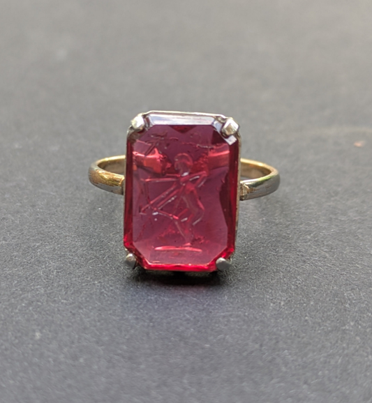 Red Glass Intaglio of Jupiter Reset in White Gold