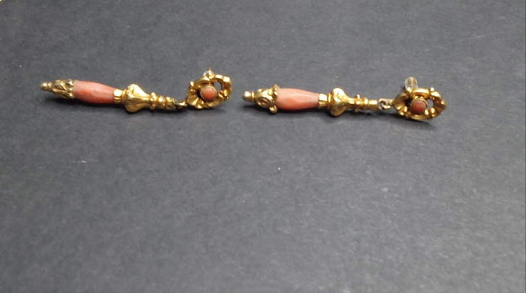 14k Antique Dutch Coral Earrings with Floral Caps
