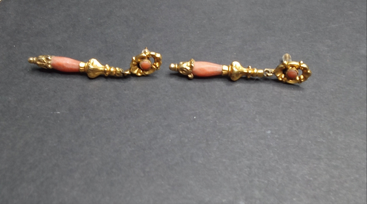 14k Antique Dutch Coral Earrings with Floral Caps