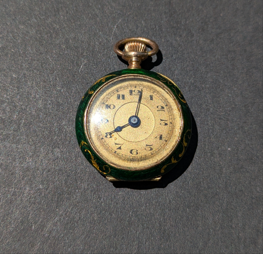 Emerald Green Enamel Ladies Pocket Watch 14kt