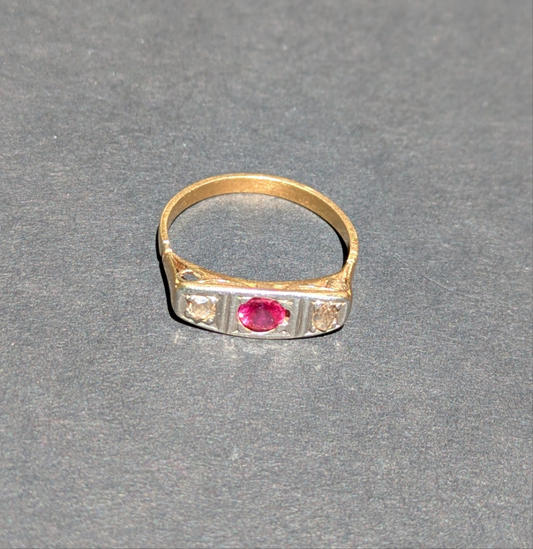 Ruby and Diamond Three Stone Ring