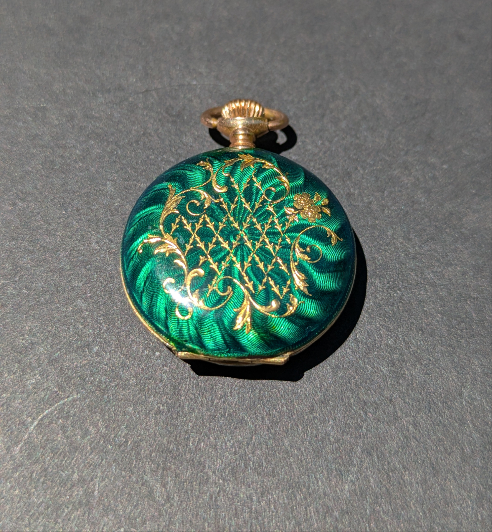 Emerald Green Enamel Ladies Pocket Watch 14kt