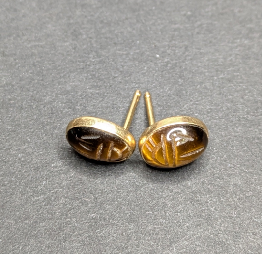 Tiger Eye Scarab Stud Earring